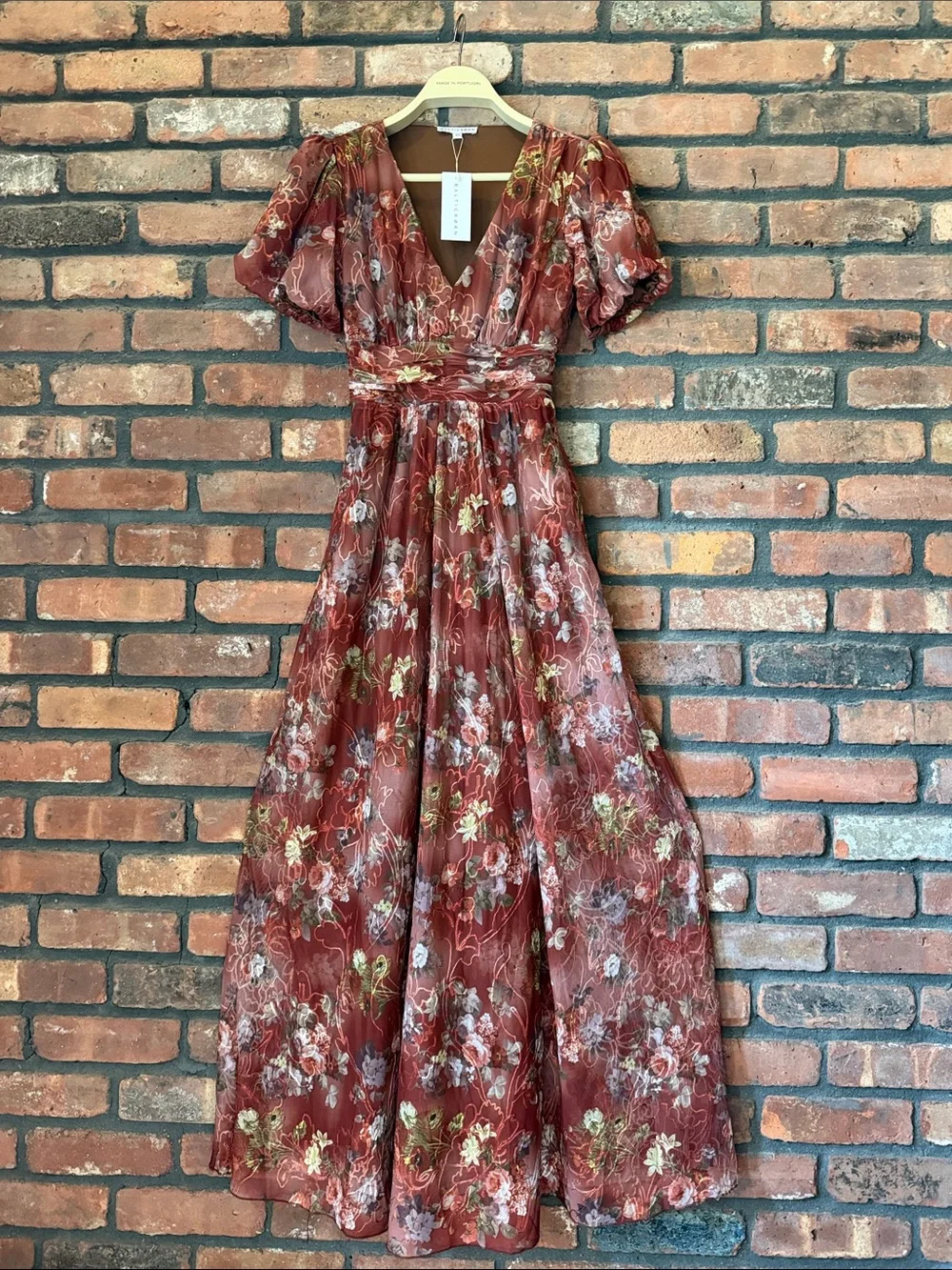 Baltic Born Rust Floral Maxi Dress with Puff Sleeves - Picture 1 of 4